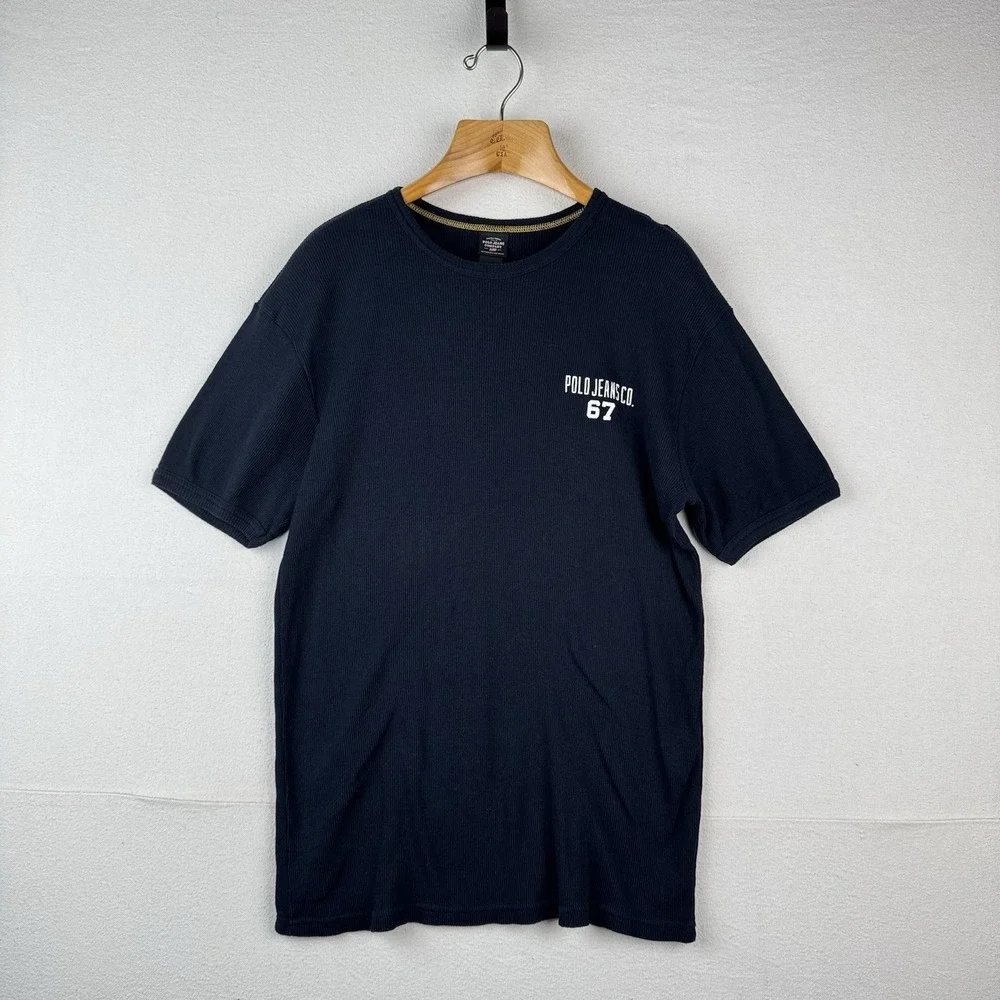 Ralph Lauren Polo Jeans Co Navy Men's Large‎ 67 Blue Ribbed Short Sleeve Shirt